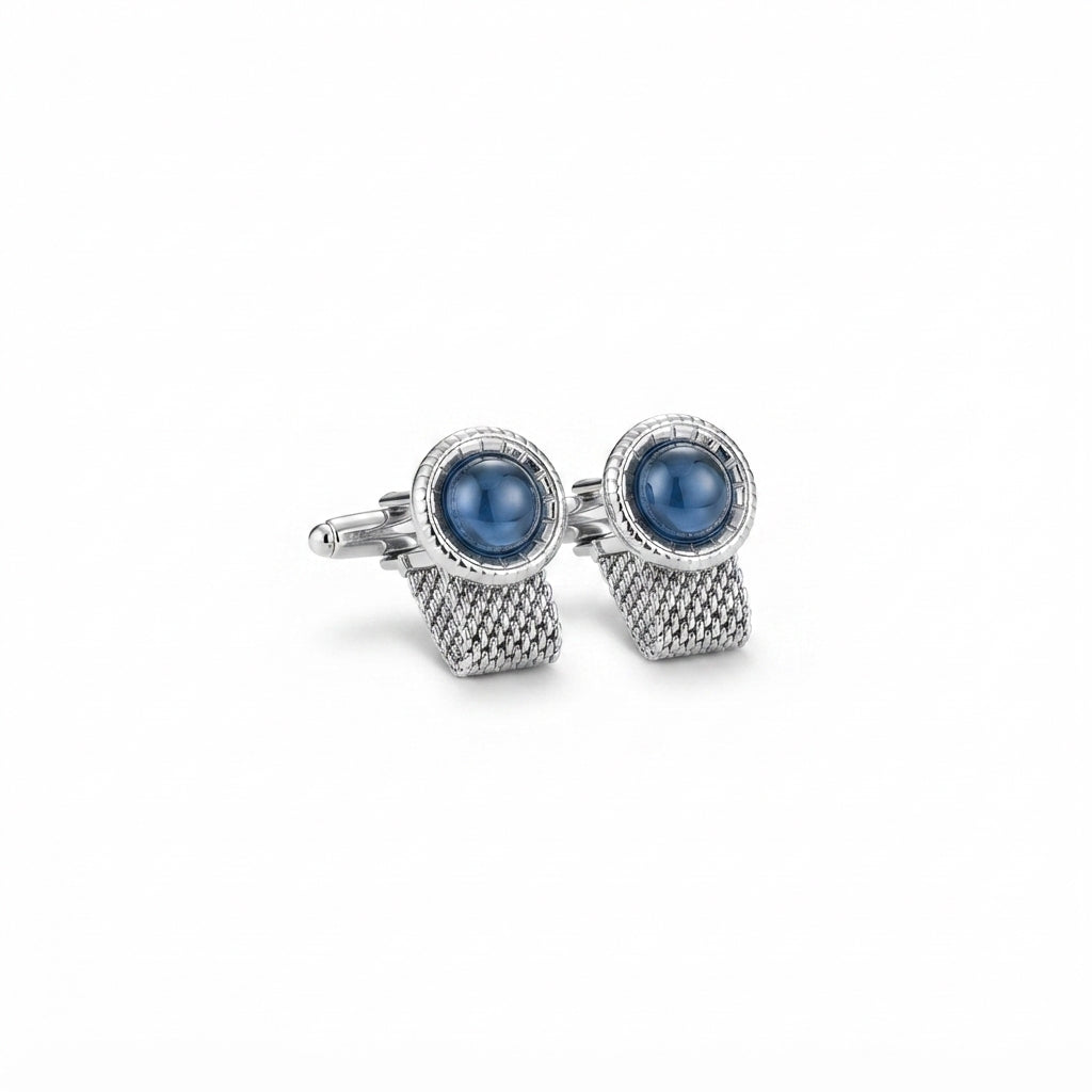 Blue Jewel Silver Cuff Links