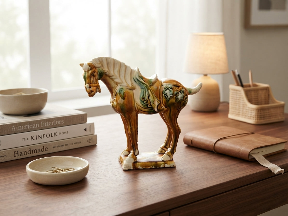 Chinese Ceramic Horse Figure in Tang dynasty Sancai Style, view 2