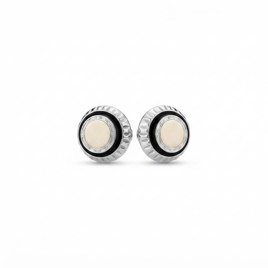 Circular Silver Burst and Black Onyx Cuff Links