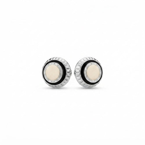 Circular Silver Burst and Black Onyx Cuff Links
