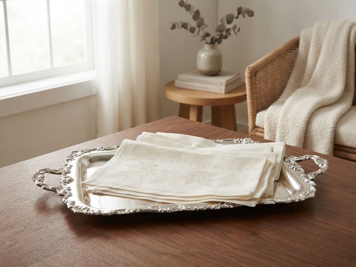 Embroidered S White Cotton Dinner Napkins, view 2