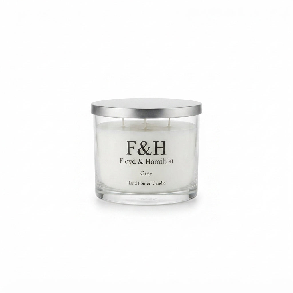F&H Grey three wick Scented Candle