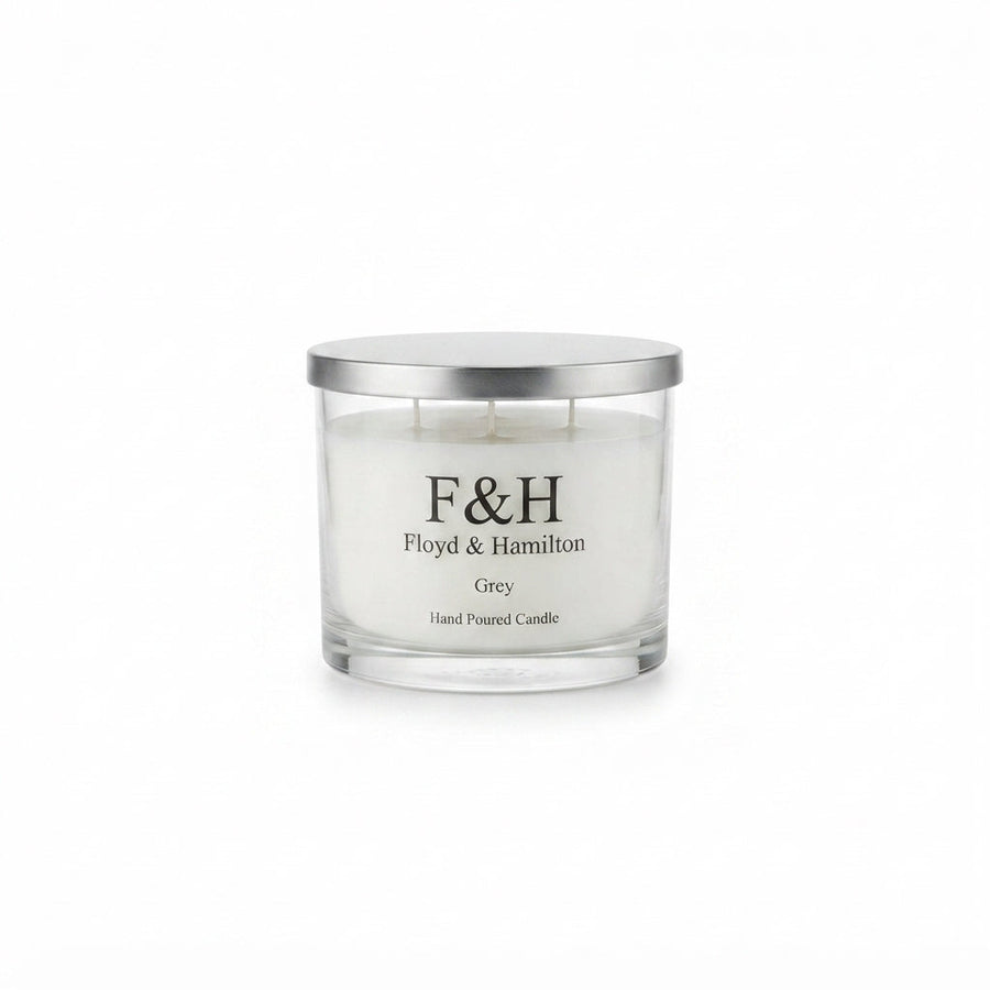 F&H Grey three wick Scented Candle
