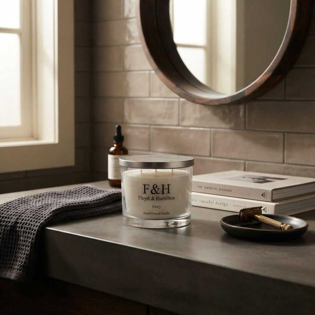 F&H Grey three wick Scented Candle, view 2