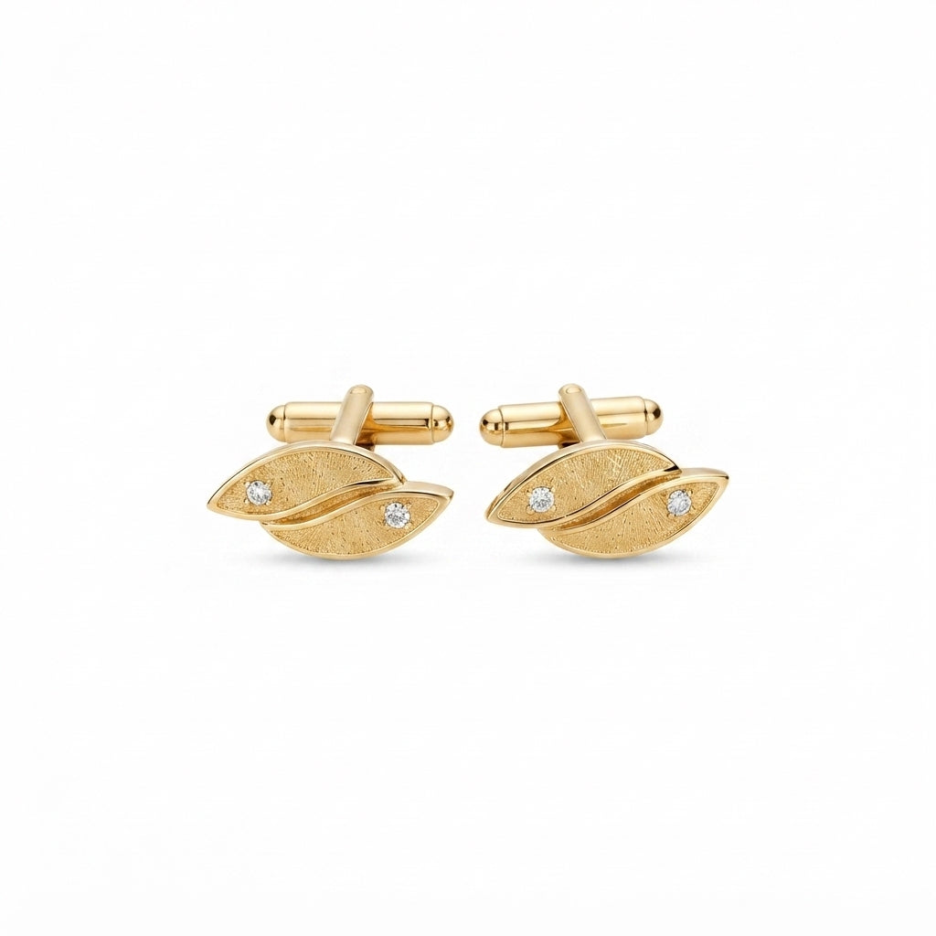 Leaf Silver with Diamond Cuff Links
