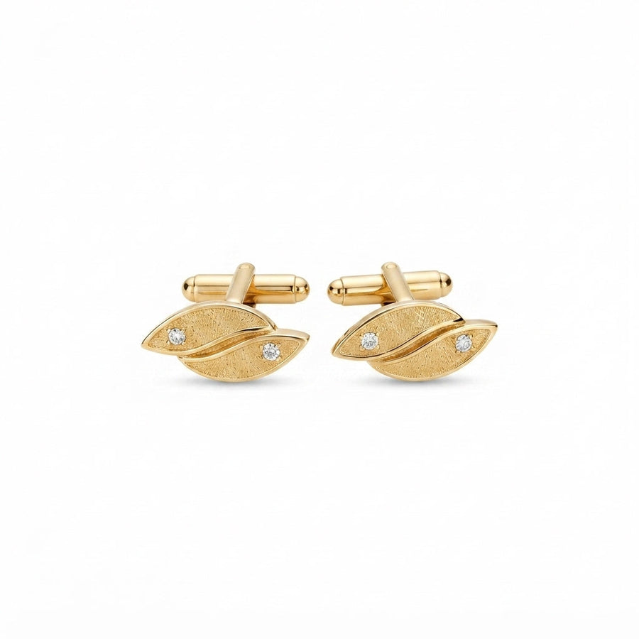 Leaf Silver with Diamond Cuff Links