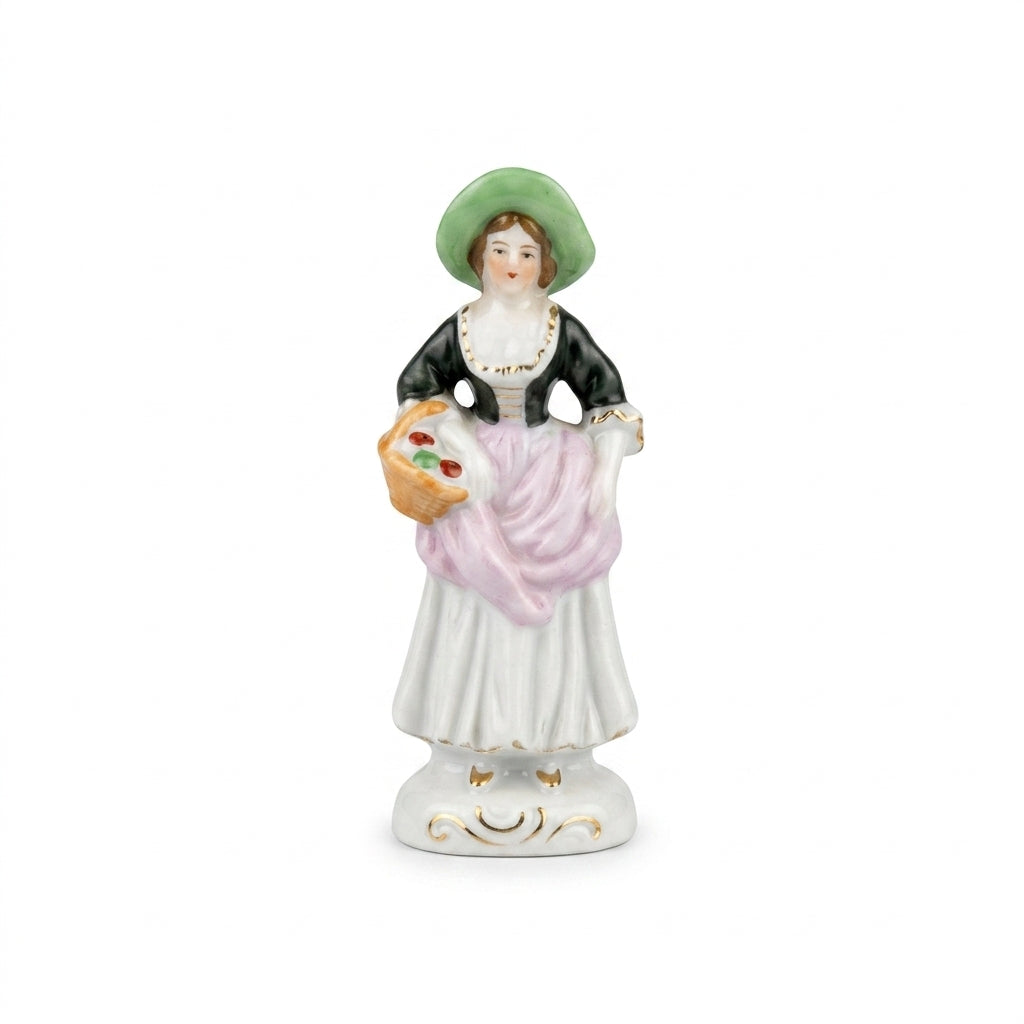 Porcelain Female Figurine with a Basket of Flowers