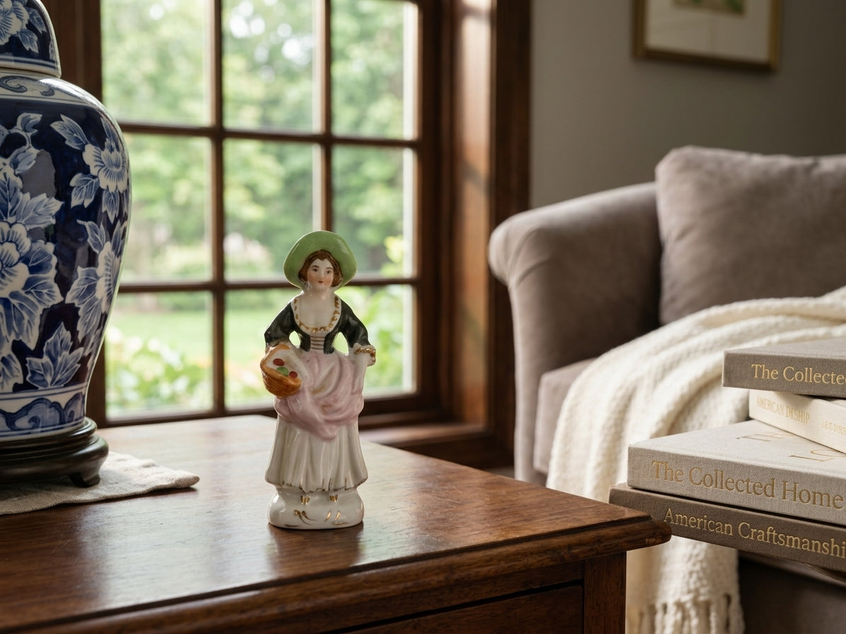 Porcelain Female Figurine with a Basket of Flowers, view 2