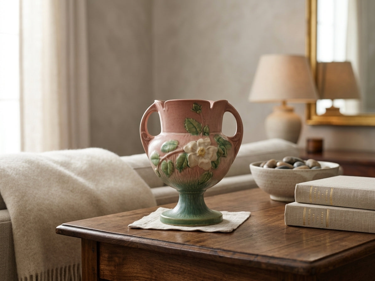 Roseville Pottery White Rose Vase, view 2
