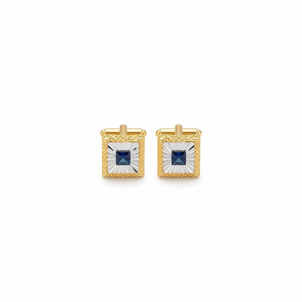 Square Black Onyx, Silver and Gold Trimmed Cuff Links