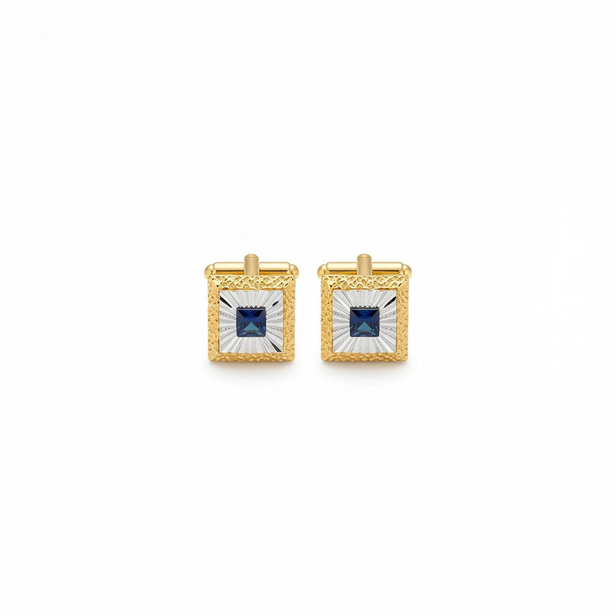 Square Black Onyx, Silver and Gold Trimmed Cuff Links