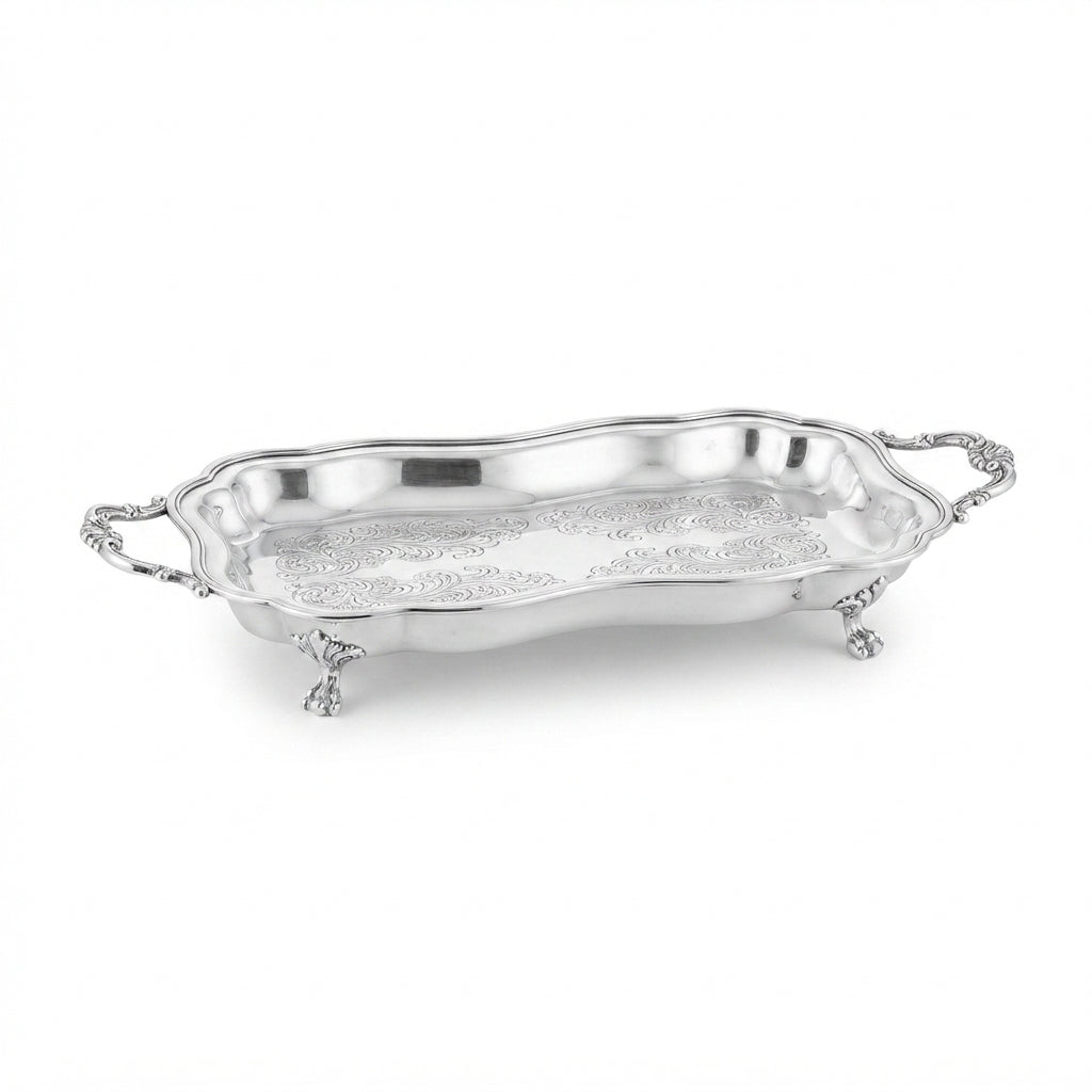 Vintage silver plated scalloped edge footed tray