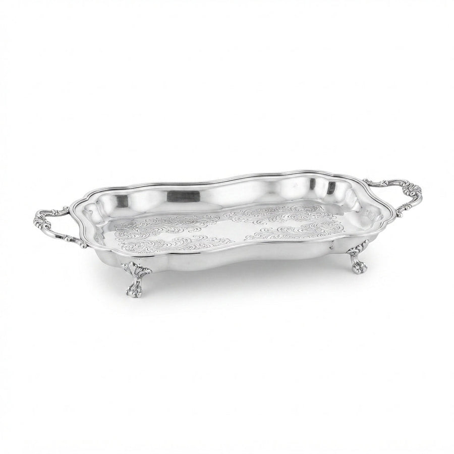Vintage silver plated scalloped edge footed tray