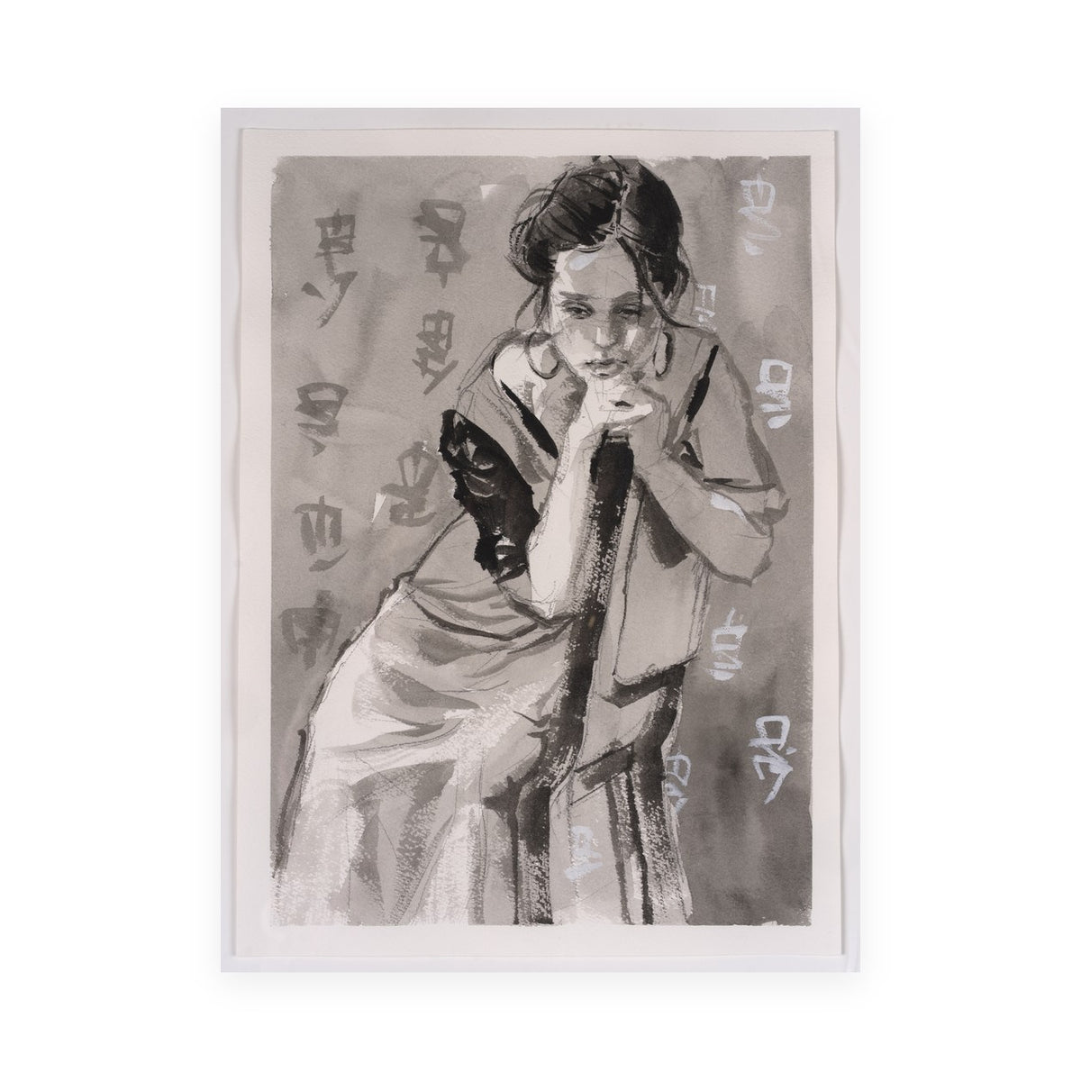 Girl in Chair by Marvin Espy, sumi ink on paper