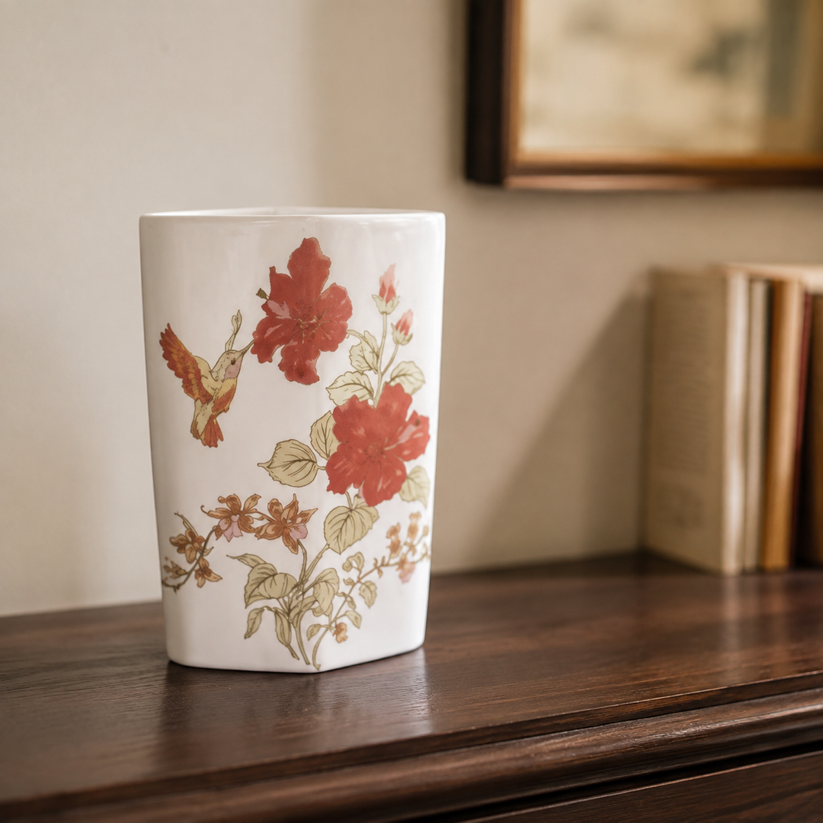Porcelain Japanese Hummingbird and Floral Vase — styled lifestyle view