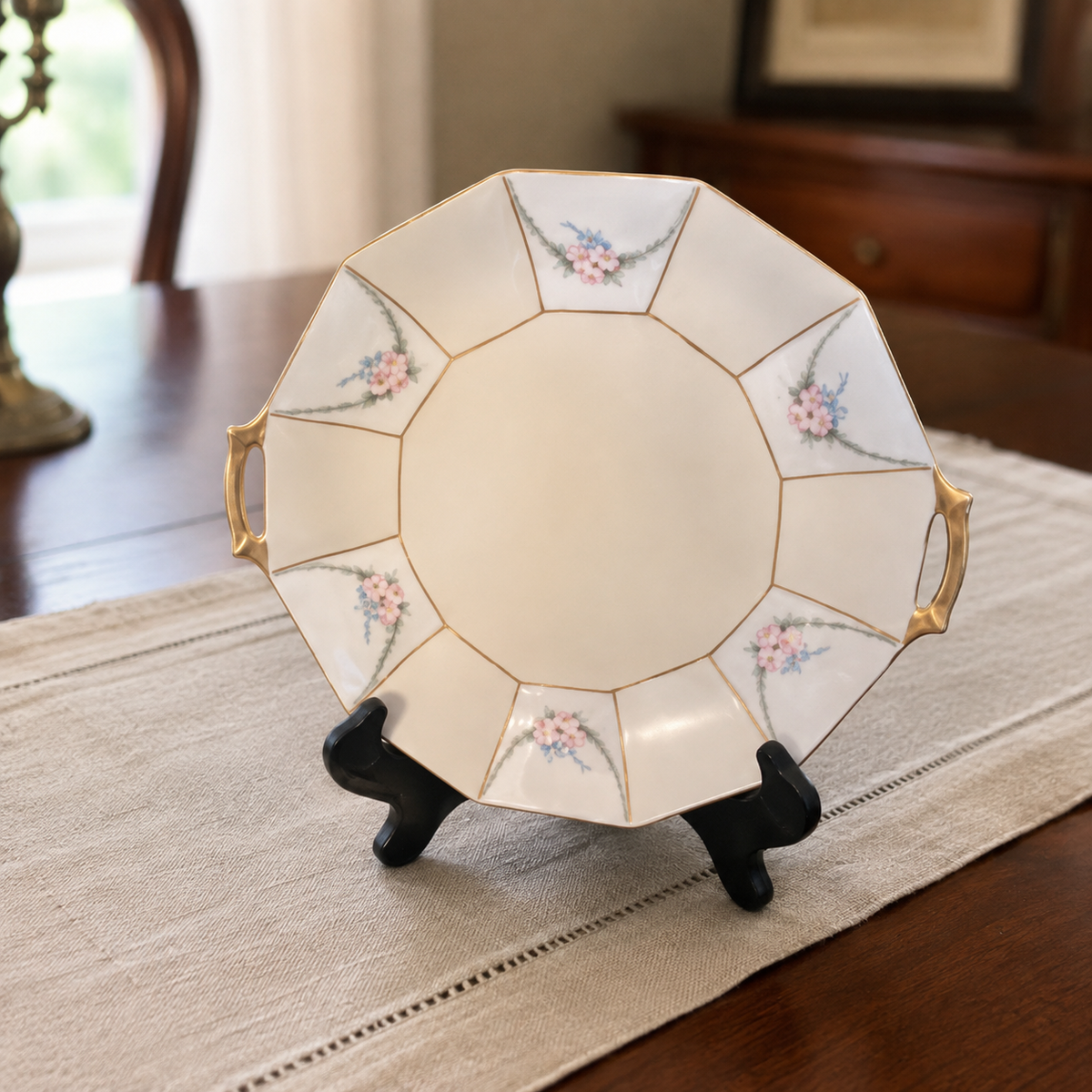 WM Guein Limoges Octagonal Porcelain Serving Tray/Plate — styled lifestyle view