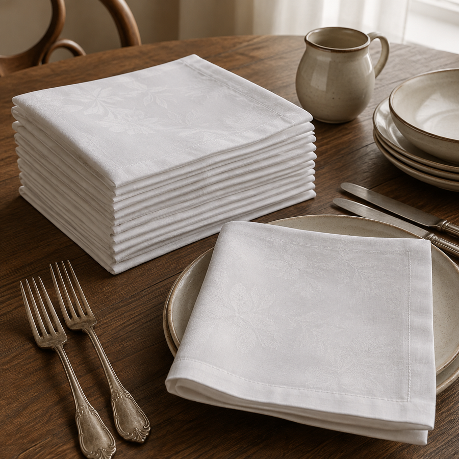 Hand Stitched Patterned Linen Napkins — styled lifestyle view
