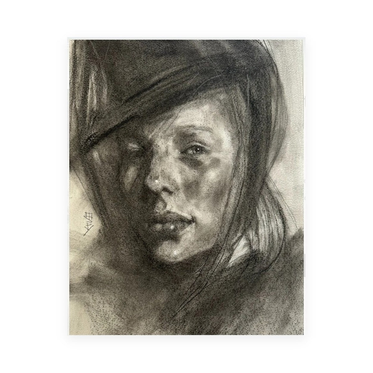 Mysterious Woman by Marvin Espy, charcoal on paper