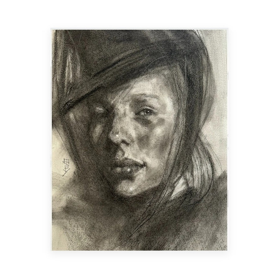 Mysterious Woman by Marvin Espy, charcoal on paper